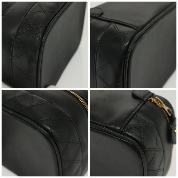 CHANEL Bicolore Vanity Hand Bag Lamb Skin Black Gold CC Auth 139540 - Picture 14 of 16